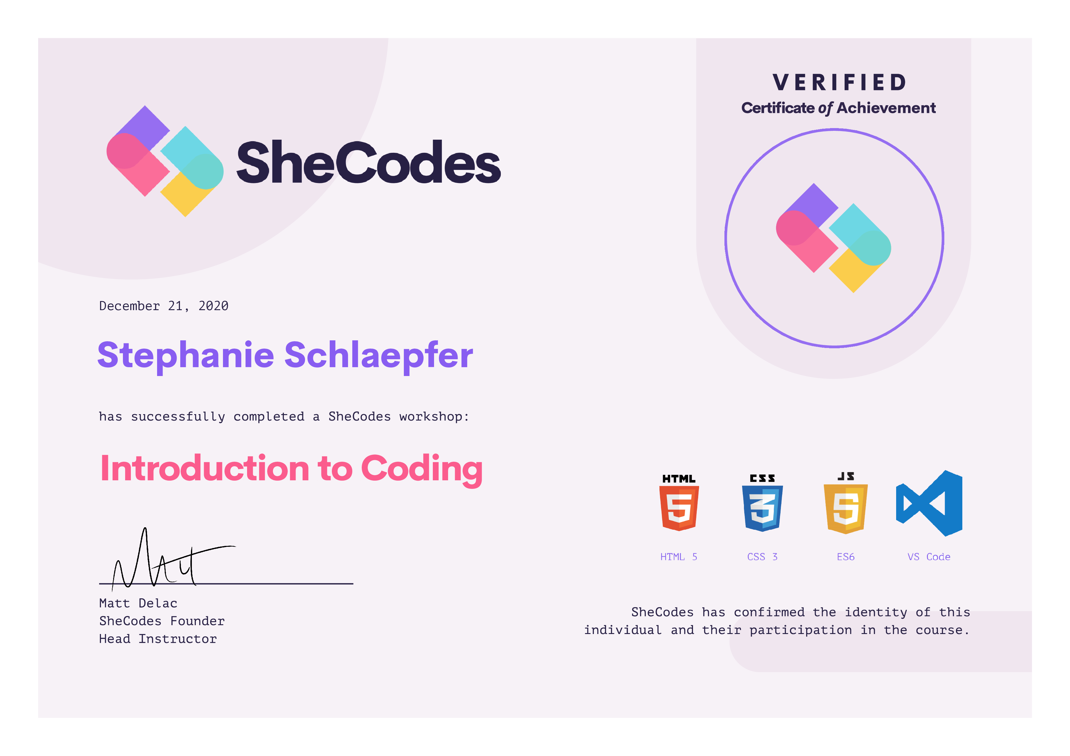 Certificate - Introduction to Coding