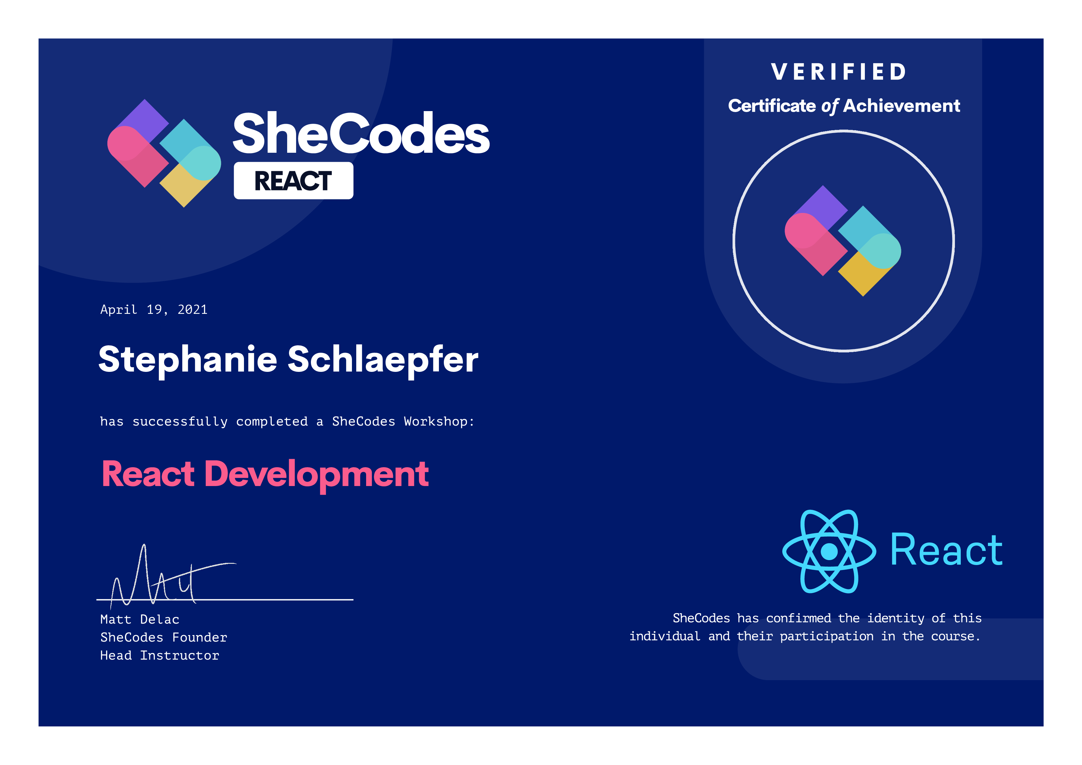 Certificate - React Development