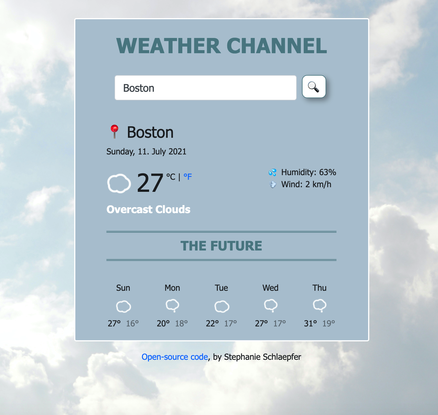Landing page Weather App (coded in React)